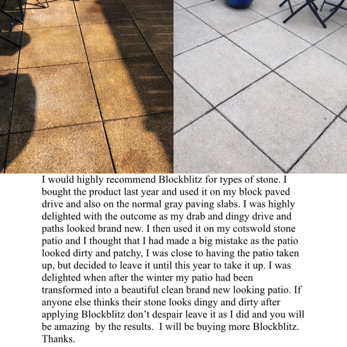 BlockBlitz's tweet photo. Amazing feedback and photographs received this morning from a very happy customer #blockblitz #cleanpaving #itreallyworks #feedback #awardwinning https://t.co/JtpEllvEtK
