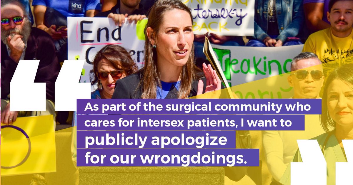 Surgeons from the urology community apologized for the harm the profession has caused to #intersex people. Dr. Aliza Norwood, reading the words of Dr. Charles Osterberg: instagram.com/p/B4NIJ04lcB6/