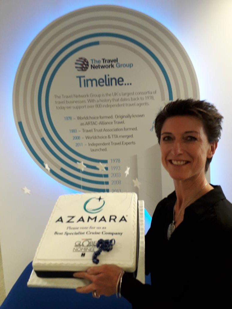 Thank you for the 'Azmazing' cake from <a href="/Azamara/">Azamara</a> it's gone down a 'treat #halloween2019 Good luck for the Globes 2020 #twglobes2020