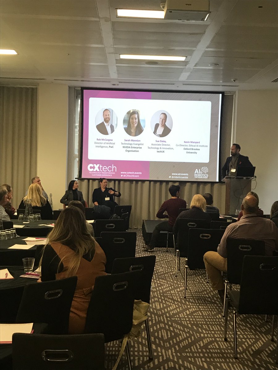 CXtechEvent's tweet image. Now time for the Panel Debate in stream C! This one is on Ethical AI and Governance and is Chaired by Rob McCargow, Director of Artificial Intelligence, PwC
#AI #ML #ArtificialIntelligence  #intoAI #Machinelearning #Deeplearning #Datascience #ComputerVision #Robotics