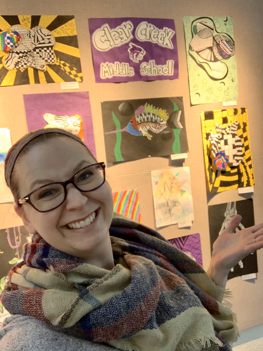 CCMSWildcats's tweet photo. CCMS rockstar art teacher, Ms. Donaldson, volunteered her time to install CCMS students’ artwork at the district office. #CCMSBuildingCommunity #TeamGBSD https://t.co/n4nb5PFD6o