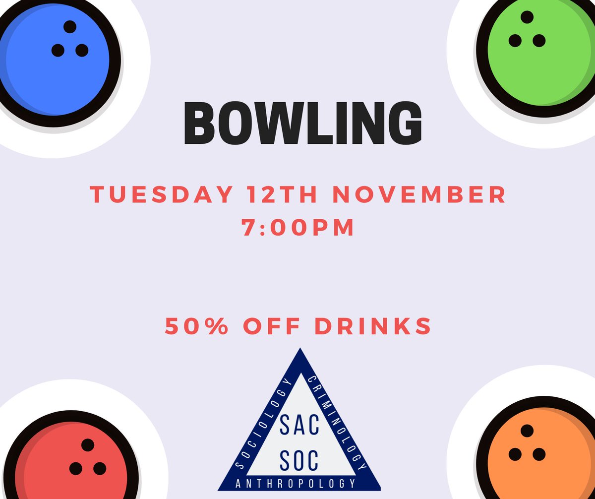 Join us at Tenpin Exeter for bowling on the 12th of November. It starts at 7pm

There will also be 50% off drinks for the night!

Tickets will be available from 1st November until the 11th, but there is a limited number via exeterguild.org/societies/sacs…