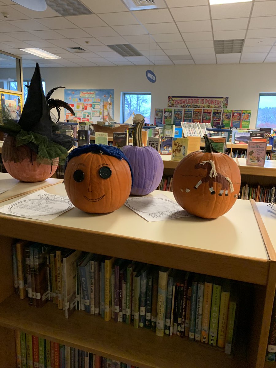 UESLibrary's tweet image. Happy Halloween from UES library. The students worked hard creating their favorite book characters for our storybook pumpkin patch. 🎃@UESPrincipal