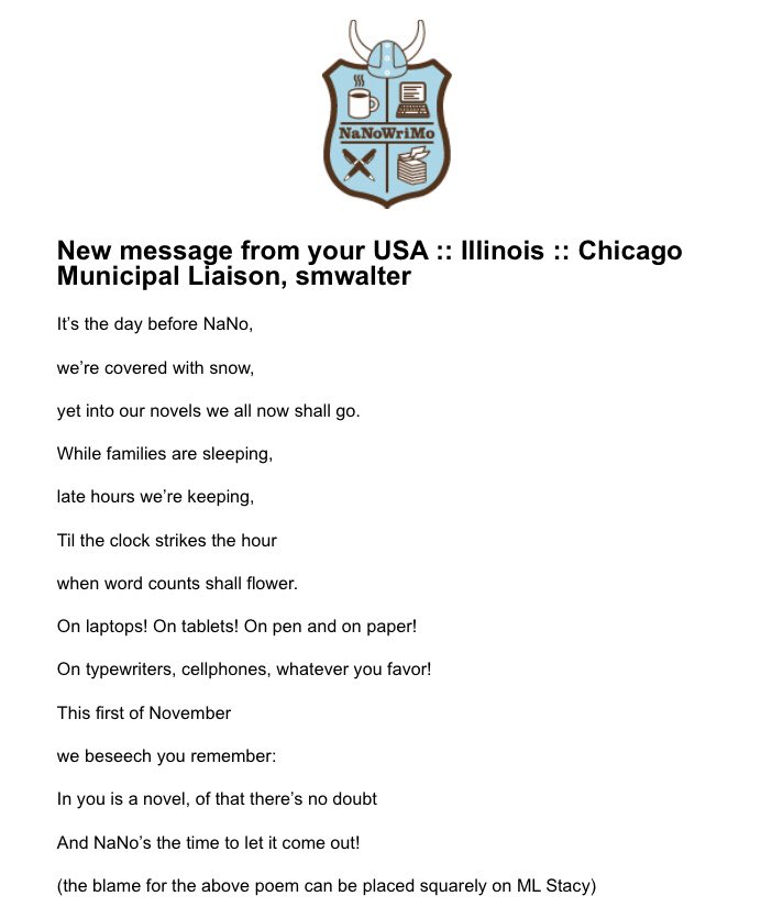 naperwrimo's tweet photo. OMG, we love this #NaNoWriMo poem written by an ML from our neighboring Chicago region! 🤘🏻 @ChiWriMo 🤘🏻 https://t.co/R0vNMfmIHr