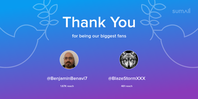 Our biggest fans this week: BenjaminBenavi7, BlazeStormXXX. Thank you! via https://t.co/4Zd6Me12zB https://t