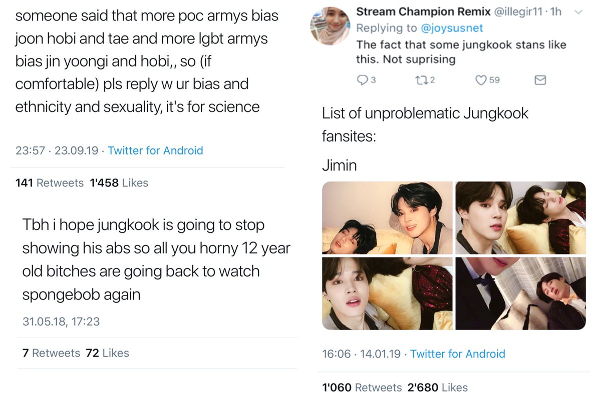 The question is how to make sure they don’t get in the way when you’re on a mission to undercut him? One thing they do is they made it undesirable to identify yourself as a Jungkook stan by giving Jungkook stans the reputation of being problematic or basic.