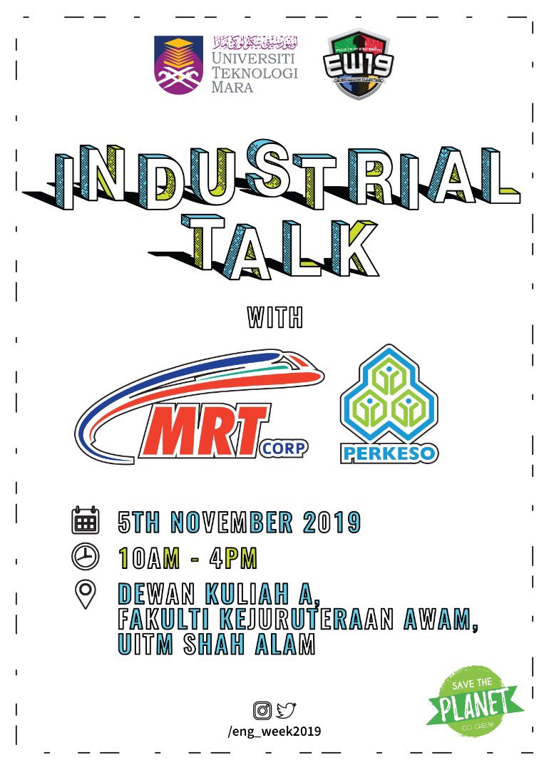 eng_week2019's tweet photo. Need some inspiration?💫

Come to INDUSTRIAL TALK WITH MRT &amp; PERKESO✨

#EW19
#Unite4Engine https://t.co/Ms4ZRRKXex