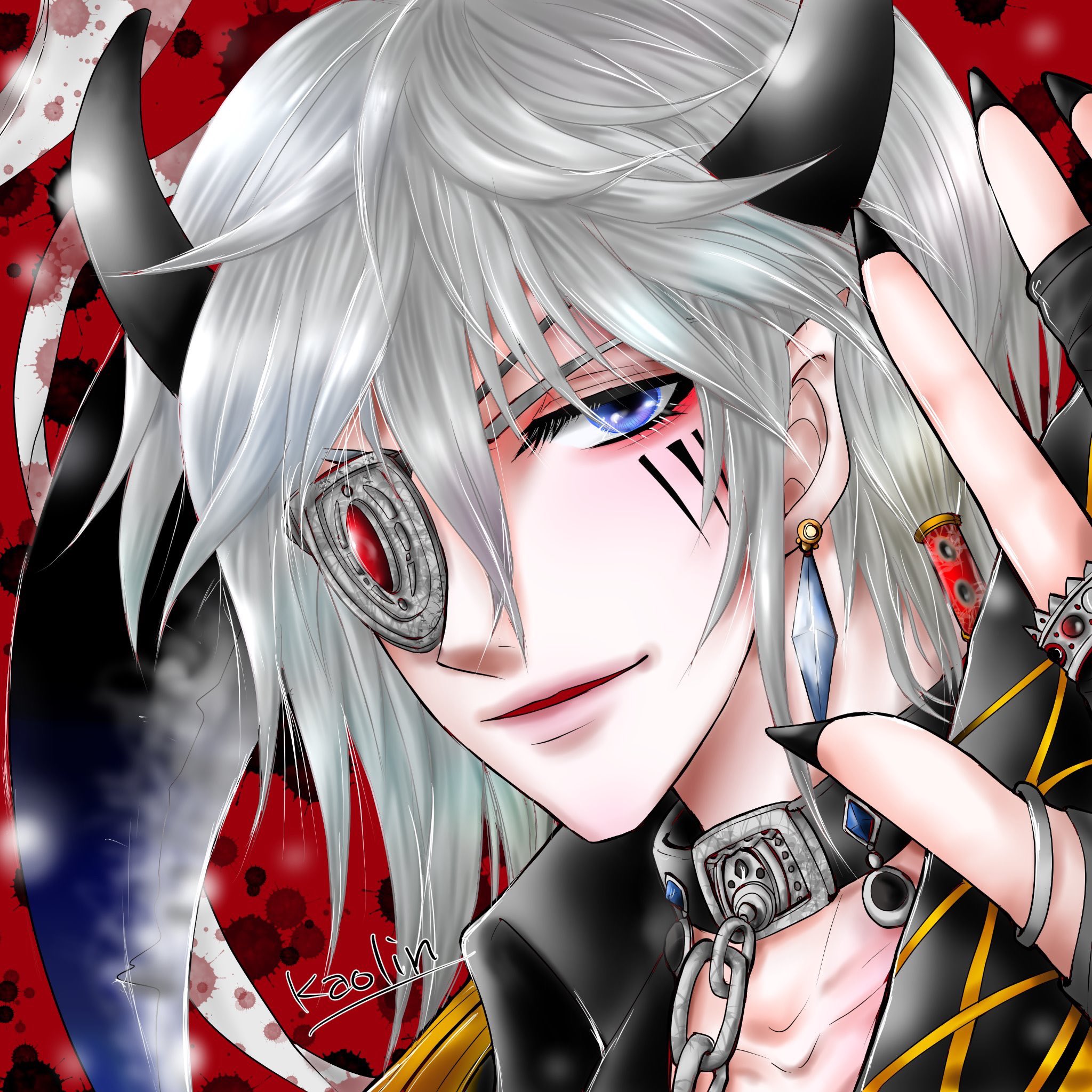 Kaolin ハロウィン のイラストが楽しくてもう1枚描いてしまった 艸 ｧﾊ 厨二病丸出しで す 罒 後でアイコンにするつもり ハロウィンイラスト T Co 54w8m33ap6 Twitter