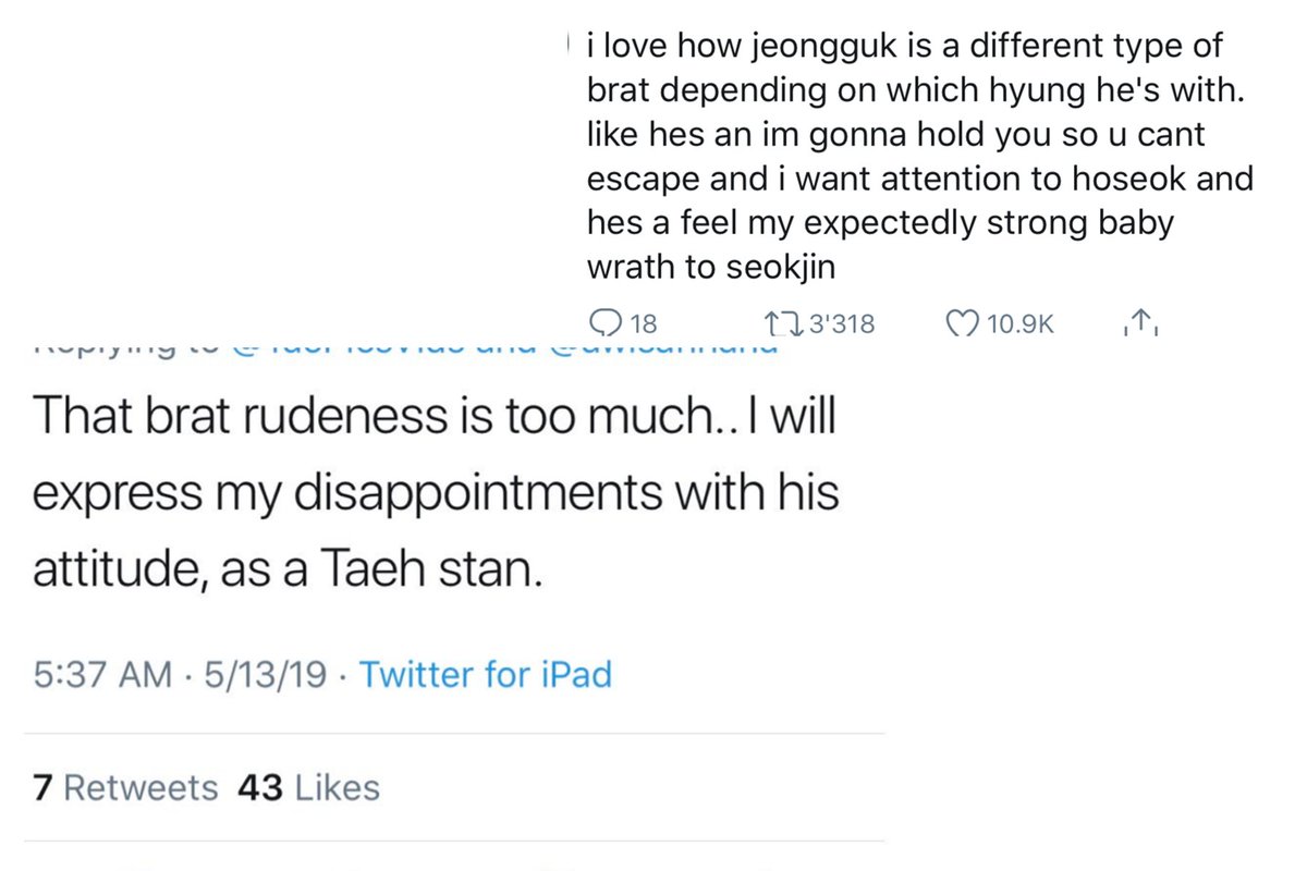 let’s be real, jk is the very opposite of a brat and even if he was one, yall are in no position to call him a brat or lil shit. most of yall don't have the age, and none of yall have the familiarity. yet here we are. paving the way for antis to call him that