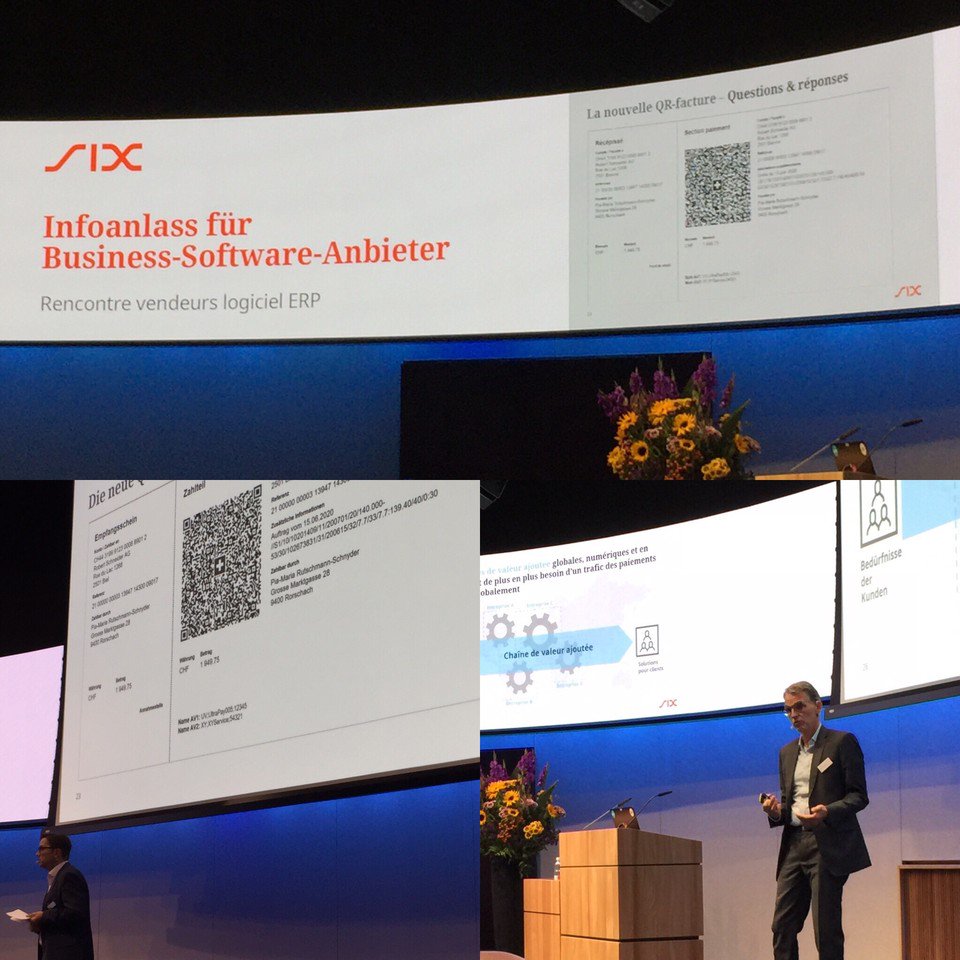 NeiraOsci's tweet photo. Infoanlass bei SIX für Software Anbieter.
Topthema: Einführung #QRrechnung und #eRechnung 

#QRbill and #eBill
#HarmZVCH #ISO20022 https://t.co/7gMxmP2aqP