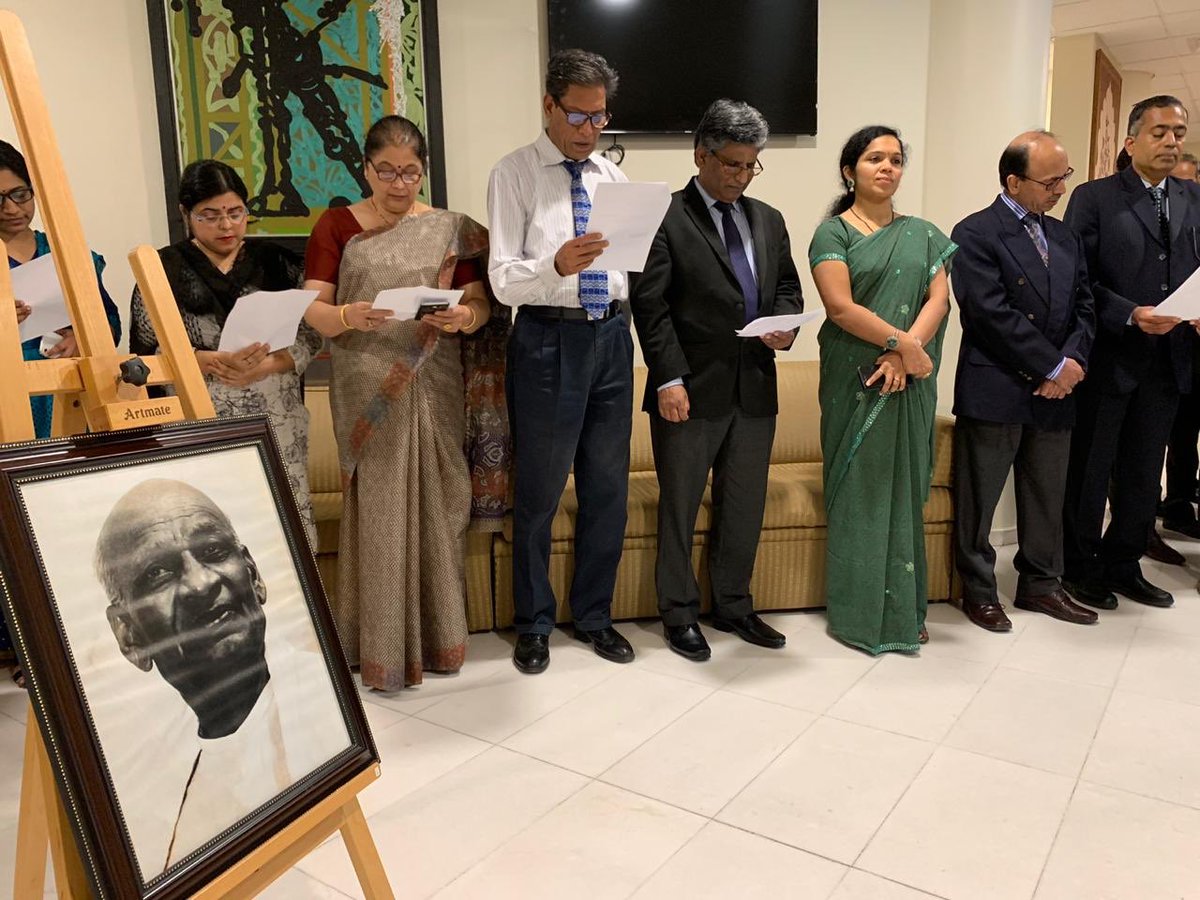 IndembAbuDhabi's tweet photo. Observing 144th Birth Anniversary of #SardarVallabhbhaiPatel, Ambassador Pavan Kapoor @ambkapoor administered the #NationalUnityPledge to the Embassy officials and staff.
#RashtriyaEktaDiwas https://t.co/F3FCAxyoj1