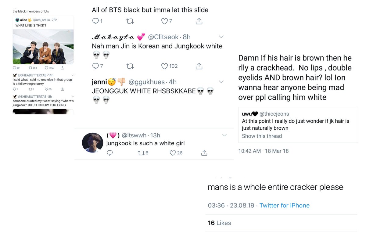 and one cant deny that those “jk is yt” jokes are just another way of making him seem “less stan worthy”, especially since the ppl who get the biggest kick out of those jokes are often yts themselves and would go on a riot if that same joke were made about s/o else in bts