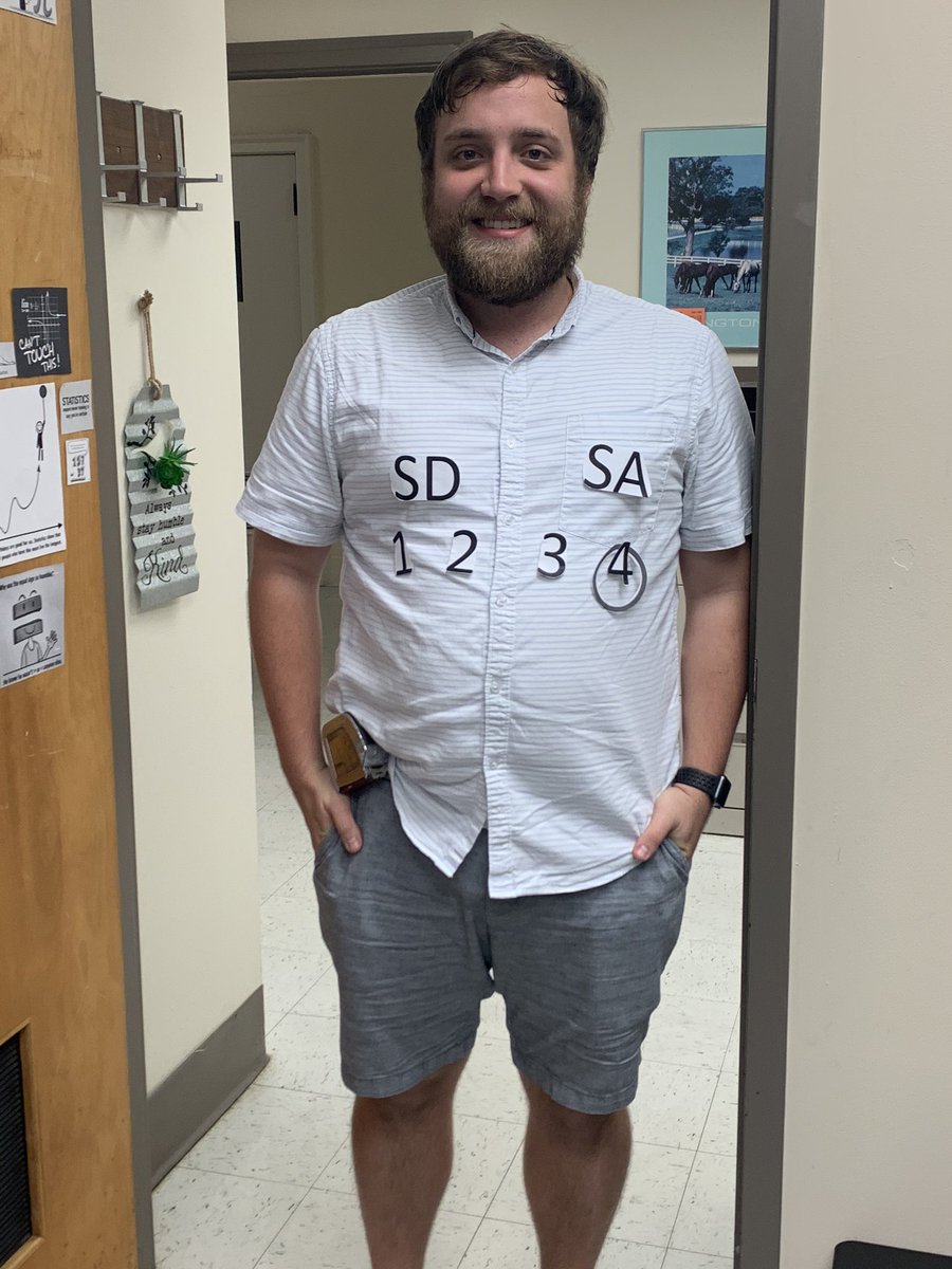 KellyDBradley's tweet photo. EPE stats TA crushes the costume ‘selection’. Rate your agreement with the following statement: @Nathan_P_Wilson is an amazing TA. #stronglyagreeSA #extraeffort @UKCollegeofEd @UK_EPE @ukynursing @ProfessorJVH @EDStatsGuy https://t.co/U79aiwXLyh