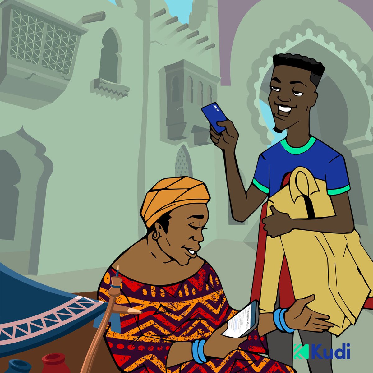 nombahq's tweet photo. Vendor Wahala! .
.
Sam from Kudi attempts to purchase goods from Mama Angie, a local vendor on his street, and mobile money comes to the rescue. 👔👔
.
.
#UseKudi #KudiLife #Kudi #AgentBanking #financialinclusion #financialservices https://t.co/7BA8l6ws81