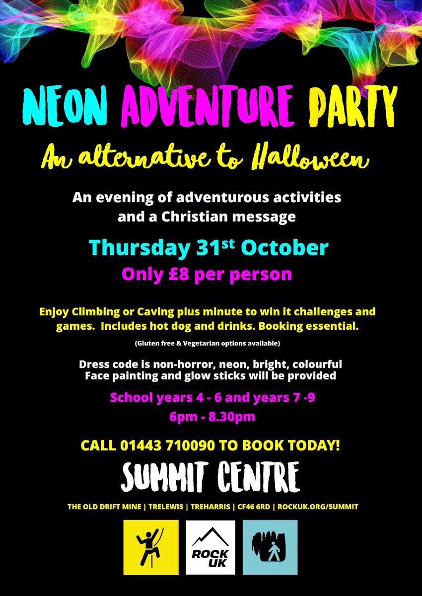 summitcentre1's tweet photo. Don't forget our Neon Adventure Party is on TONIGHT!
We've also got our Blackout - Climb By Head Torch night on tomorrow!
Get in touch on 01443 710 090 to book, you don't want to miss them!
#neonadventure #blackoutnight #octoberhalfterm https://t.co/AfxCZxioGm