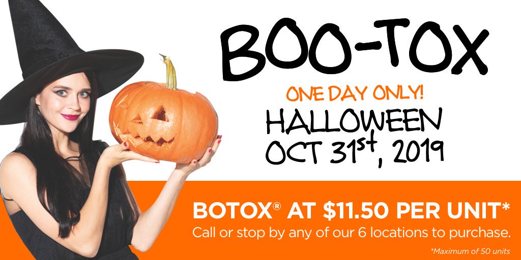 truskinderm's tweet image. Happy Halloween! It’s the spookiest time of year, which means it’s time for Boo-Tox! #Halloween #BooTox