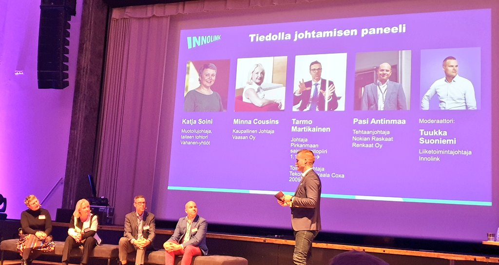KristelSten's tweet image. Paneelissa hienoja tiedolla johtamisen tarinoita! Henkilöstö pitää osallistaa ja sitouttaa, hiljaista tietoa hyödyntää ja olla valmis tarvittaessa muuttamaan suuntaa, jos tieto näin ohjaa. Hyödyt yhtiöissä  myynnin ja tuotannon osalta merkittävät. #tiedollajohtaja2019 #innolink