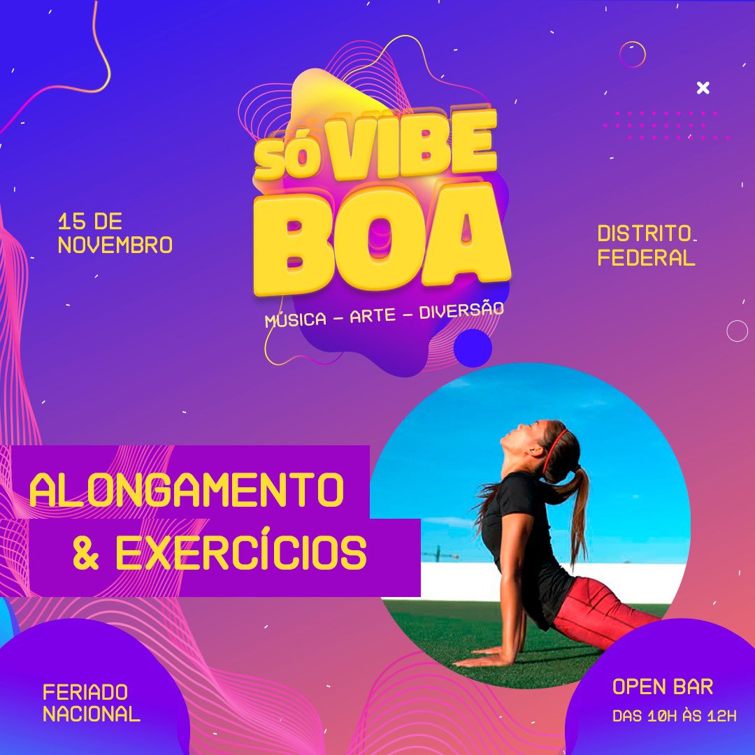 _sovibeboa's tweet photo. Iremos ter seções de ALONGAMENTO &amp; EXERCÍCIOS disponível para vocês durante o evento! 🙌🏻😁
-
Queremos todo mundo em forma! 🏃🏻‍♂️🏃🏻‍♀️.
-
INÍCIO DAS VENDAS 07/11, fiquem ligadxs! 
-
#SoVibeBoa #DF #PsyTrance https://t.co/JinZmpQahK
