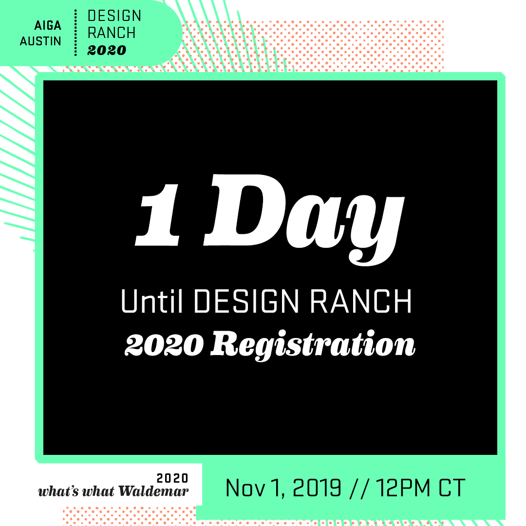 🐎☀️🤠🔥🤠☀️🐎
TOMORROW, #DesignRanchTX 2020 Registration, Y'ALL!!! 12PM central, Friday November 1st, 2019. Already a member? Make sure you got your #AIGA credentials ready to go! Remember, the ranch sells out quick, so better to have the information ready and in hand.
