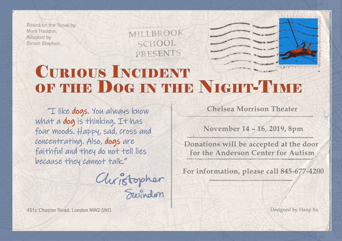 AndersonAutism's tweet photo. Anderson Center for Autism artwork will be on display at the Holbrook Arts Center! Stop by to see our pieces, plus the Curious Incident of the Dog in the Night-Time. The #Millbrook School will kindly be accepting donations for our Expressive Outcomes program. #MillbrookSchool https://t.co/kREz2OrNaX