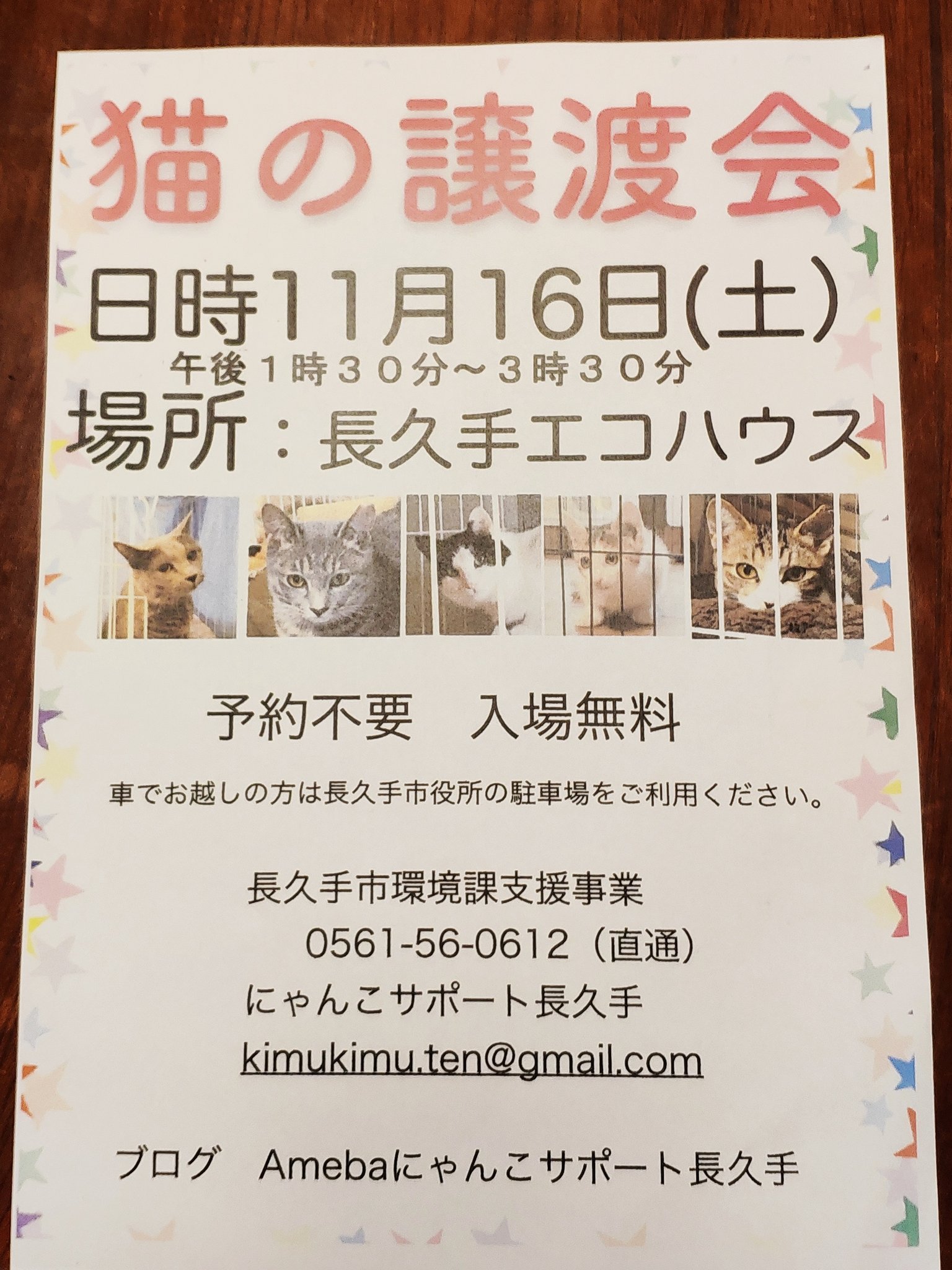 猫カフェなーご 愛知 長久手 14周年 愛知県長久手市 猫の譲渡会のお知らせ 11月16日 土 13時30分 長久手 市役所すぐ隣の長久手エコハウスにて開催 子猫 大人猫 なーごからも募集中の子を数匹参加予定です どなた様も見学可 市役所の無料駐車場