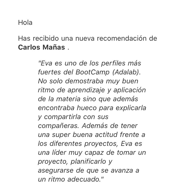 EvaMarcoD's tweet image. Estoy flipando con las recomendaciones que me están haciendo!!!! Muchas gracias!! #FrontEndJunior #buscandotrabajo #gracias #cambiodevida #nuevorumbo