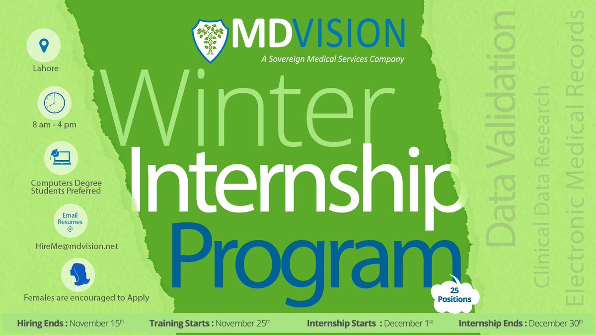 mdvisionpvtltd's tweet image. We are pleased to offer Winter Internship Program for fresh graduates to pursue in professional career.
#WinterInternshipProgram #Internship #FreshGraduate #CareerGrowth #Committed #Confident #WillingtoWork #Development #Datavalidation #ClinicalDataResearch #Healthcare #MDVision