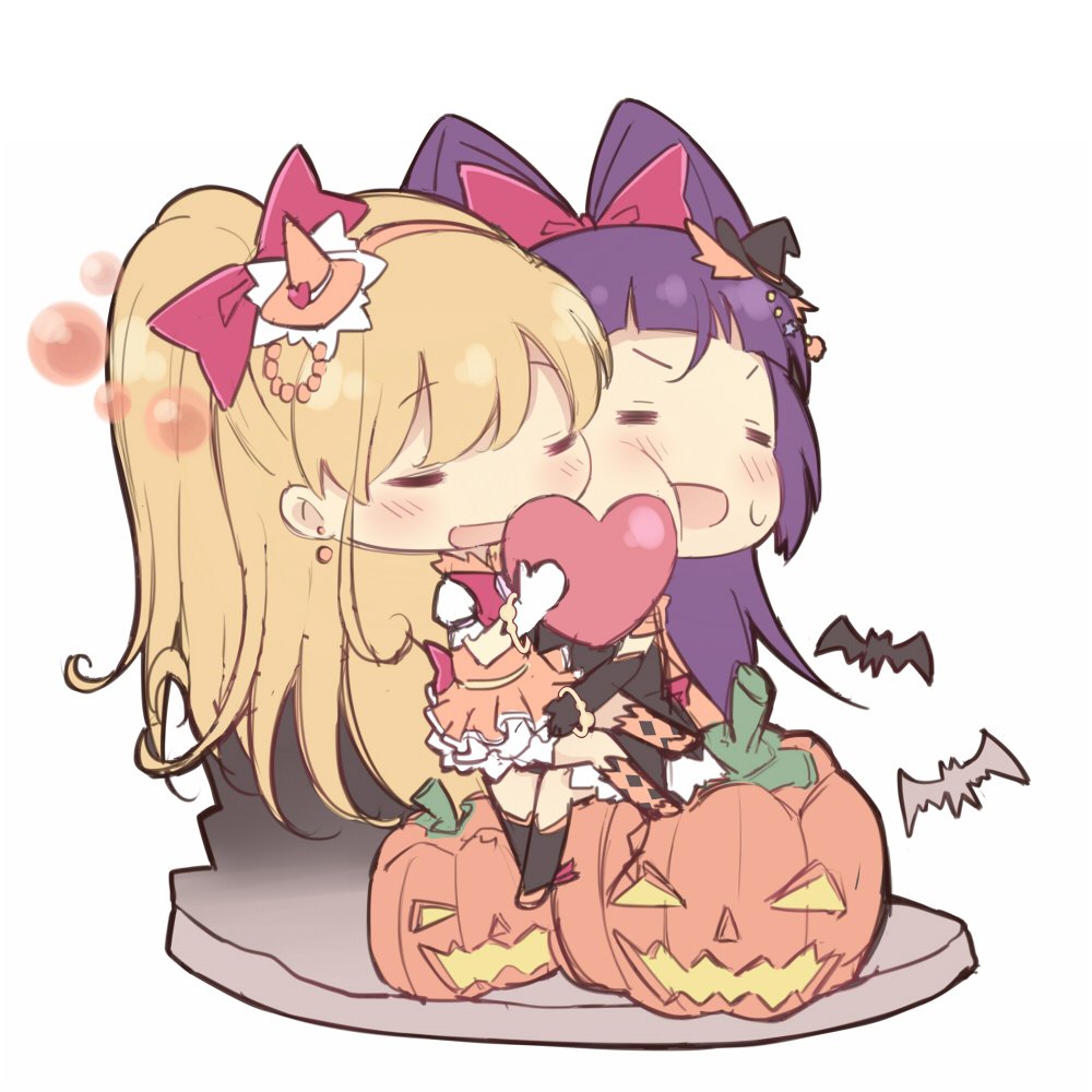 朝日奈みらい ,十六夜リコ 「ちびハロウィン 」|お日様とお月様を見守るだけのイラスト