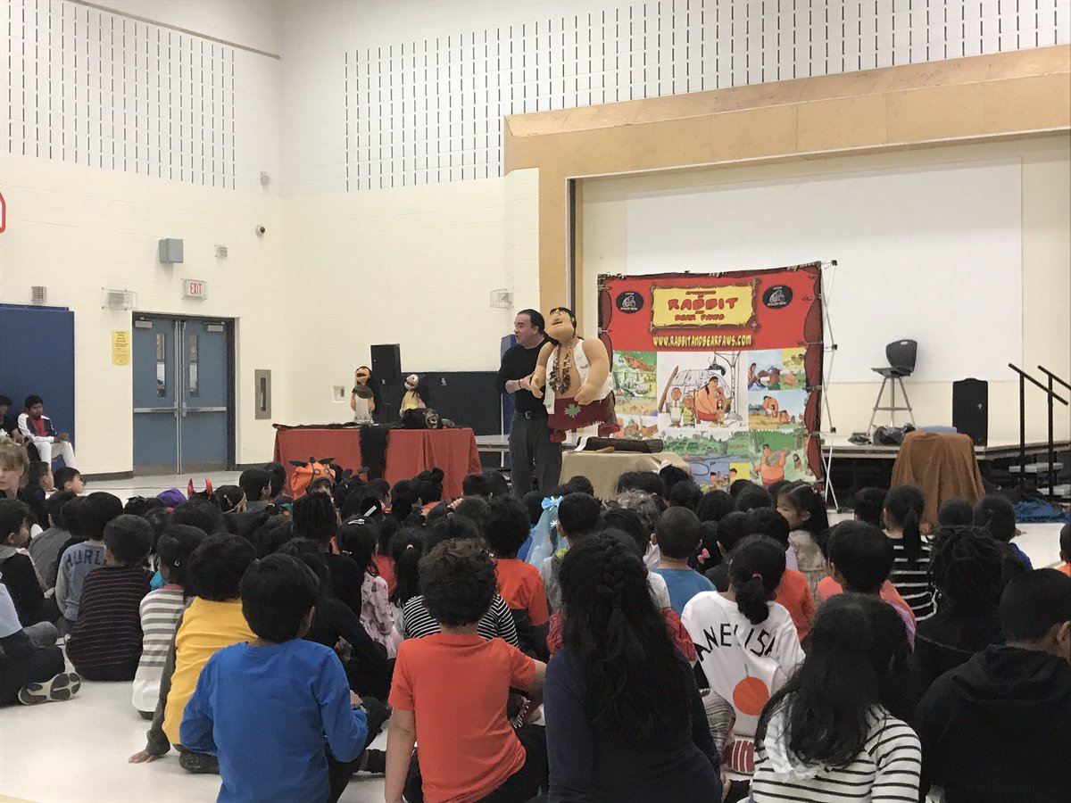 Author visit Chad Solomon today acting out “Adventures of Rabbit and Bear Paws” celebrating Indigenous culture #puppetshow #indigenous <a href="/faircloughps/">Ellen Fairclough PS</a>