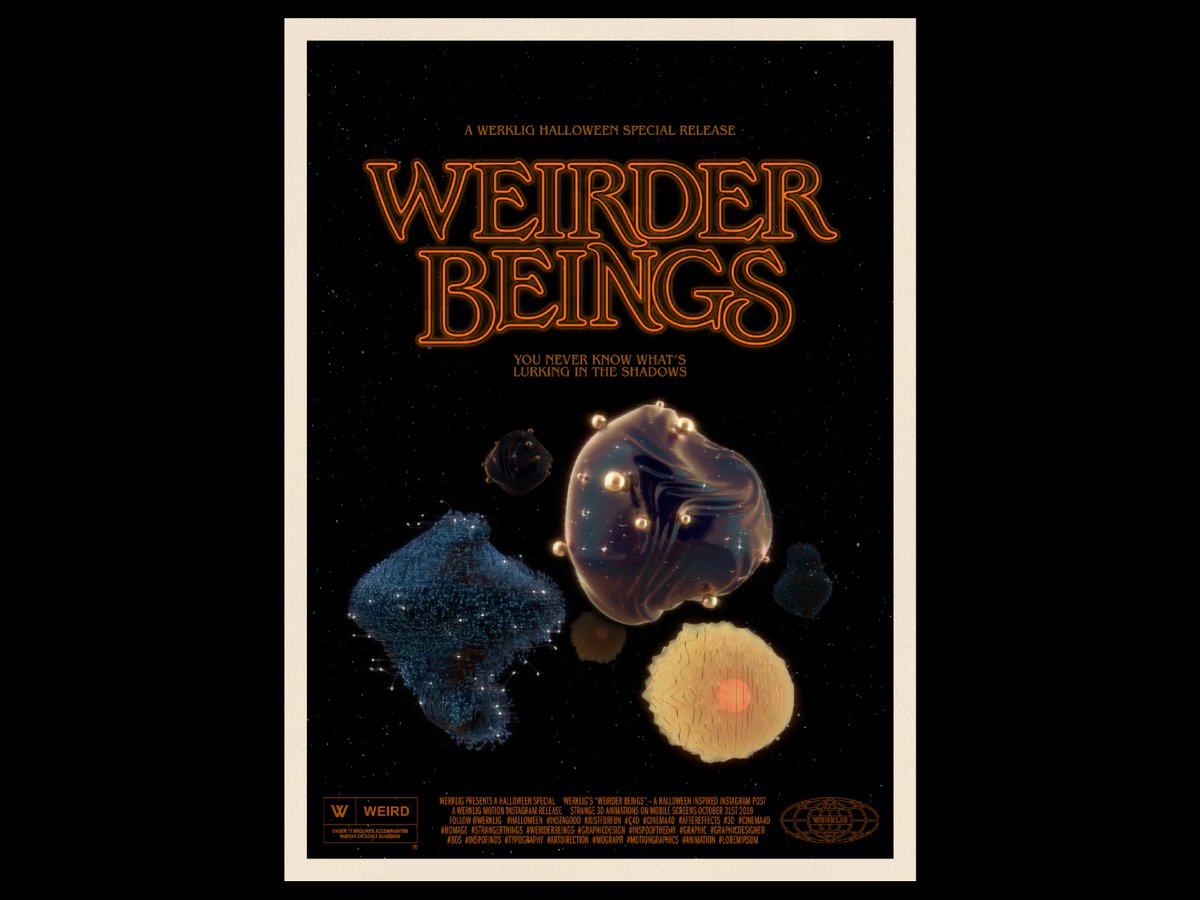 In honor of the spookiest holiday of the year: Weirder Beings, an homage to Stranger Things &amp; 80's sci-fi aesthetics. 👀🎃🌌
instagram.com/p/B4SLP8MBH2Y/
#halloween #cinema4d #justforfun