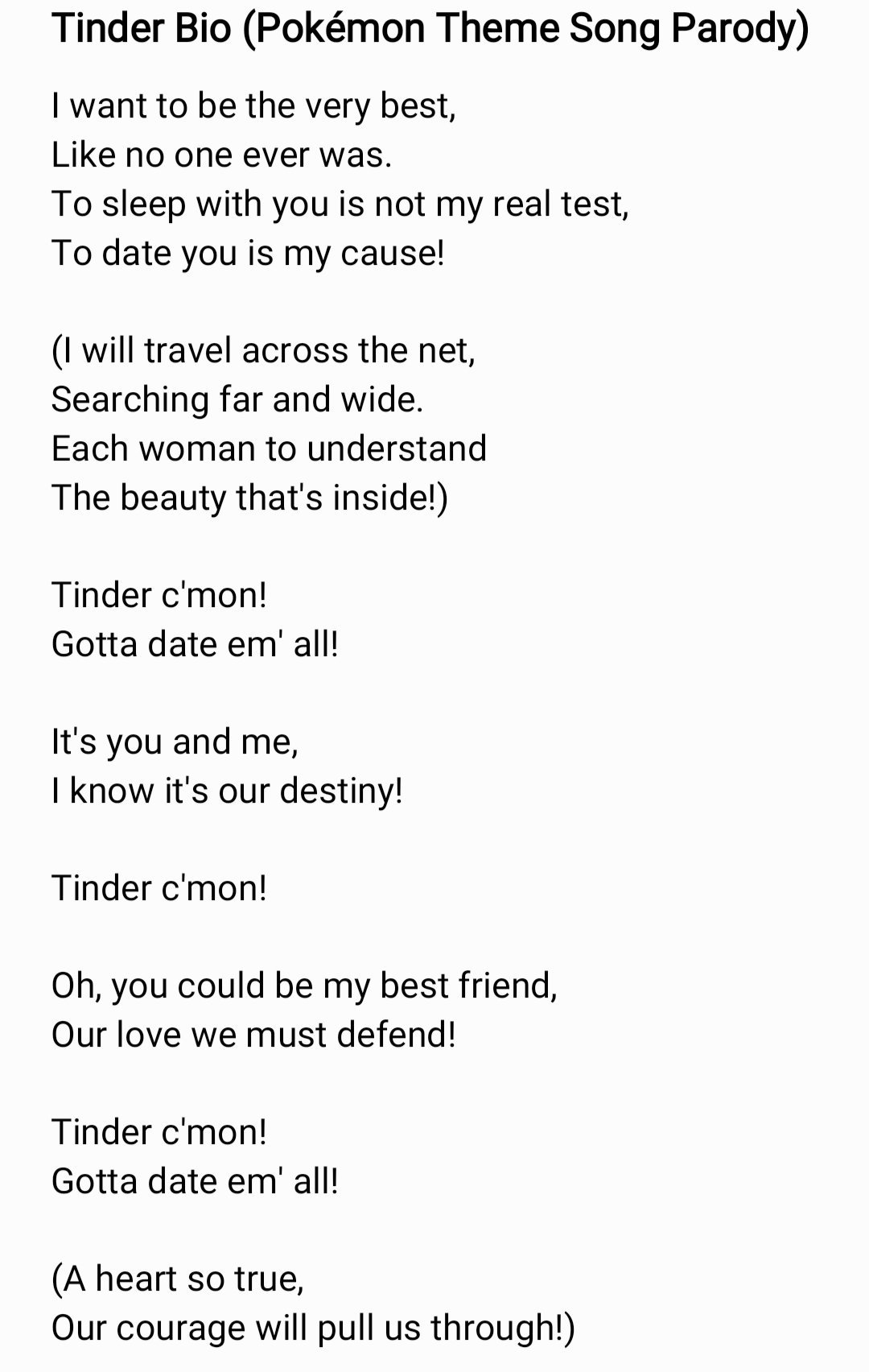 Darth Messiah Tinder Bio Pokemon Theme Song Parody Pokemon Tinder Parody Anime Lyrics T Co Reqwvrdq0d Twitter