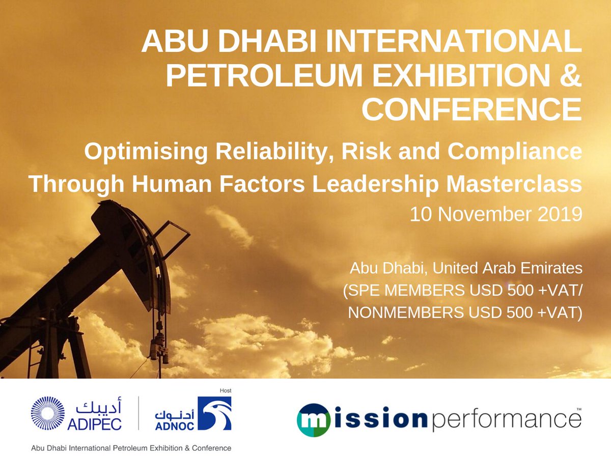 MissionTeam's tweet image. Only 10 days to #HumanFactorsTraining Masterclass &apos;Optimising Reliability, Risk and Compliance Through Human Factors Leadership&apos; held in conjunction with @ADIPECOfficial #MissionTraining #ADIPEC #ADIPEC2019 | #ADIPEClive #JoinTheConversation