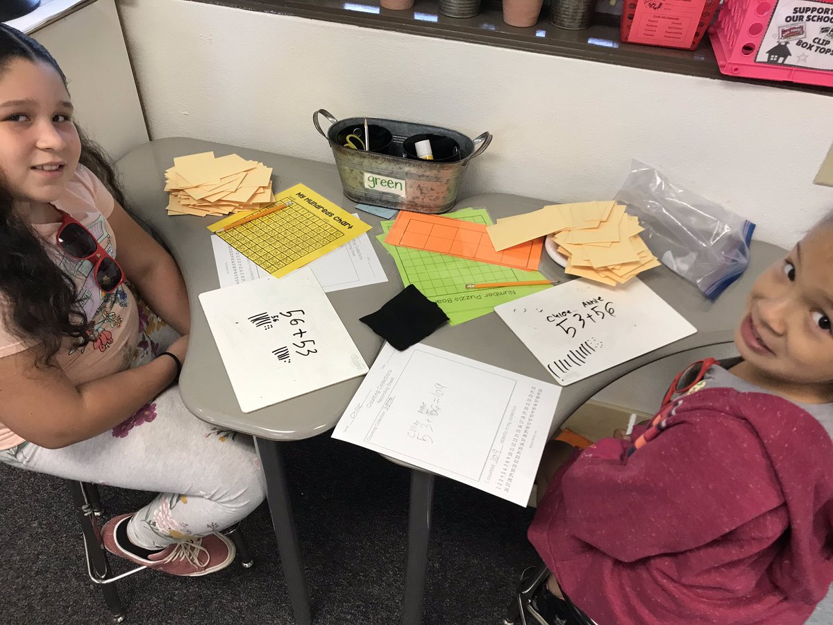 Mrs_EbertK's tweet photo. We’ve really been working on our counting collections routines and procedures. Counting collections are a great way to differentiate for all learners. We have kiddos counting by ones, 10s, 100s, and even adding two digit numbers using place value! @Hall_Hawks #cvproblemsolving https://t.co/c71dNtMymz