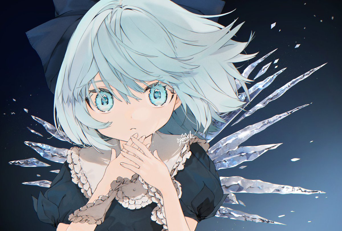 cirno 1girl solo wings blue hair blue eyes ice short sleeves  illustration images