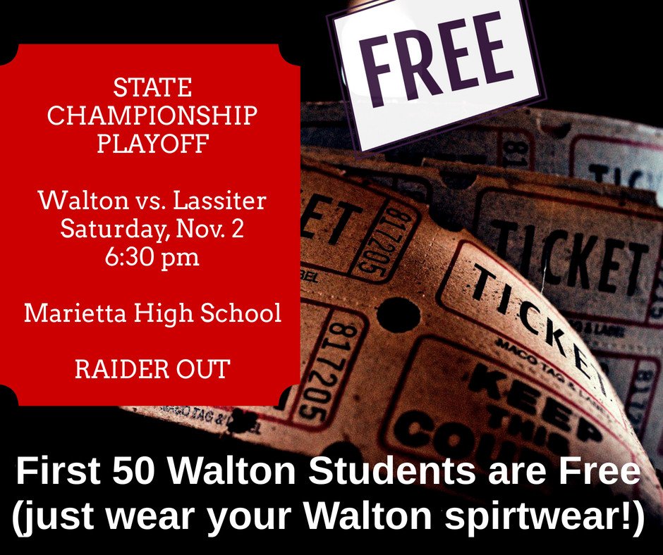 walton_vball1's tweet photo. We ❤️team spirit!  First 50 Walton HS Students are FREE to Champ. Playoffs on Sat. Just wear your spiritwear!!!! @WHSPTSA @GeorgeWaltonHS, @walton_raiders, @WaltonAthletics, @WaltonBball, @WaltonSportsMed, @walton_vball1, @WHSSuperSeniors https://t.co/q8S7L8KQwa