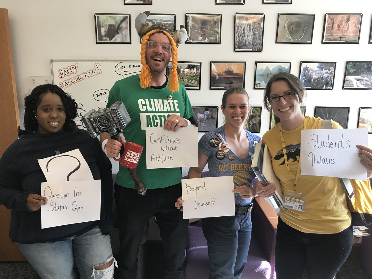 respbus's tweet photo. Happy Halloween! The CRB Staff are showing off their incredible costumes - they dressed up as our very own @BerkeleyHaas Defining Leadership Principles! @richlyons #studentalways #beyondyourself #confidencewithoutattitude #questionthestatusquo https://t.co/JnMdAsrNrK