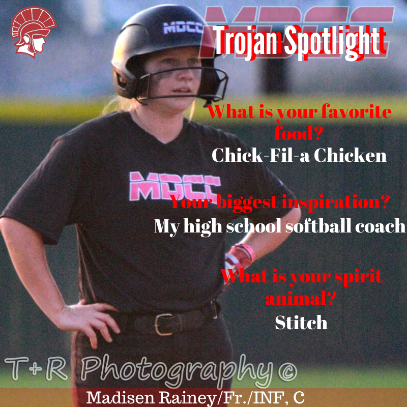 MDCCSB's tweet photo. 🚨TROJAN THURSDAY🚨 Madisen Rainey is our Trojan Spotlight today. Rainey is a freshman infielder/catcher from Lafayette High School. She is pursuing to be a Radiologist Tech. 💪🔥
Go Trojans!
#MDCCSB
#FearTheSpear
#OutWorkOutHustleOutLast https://t.co/qxjD0ss9Vs