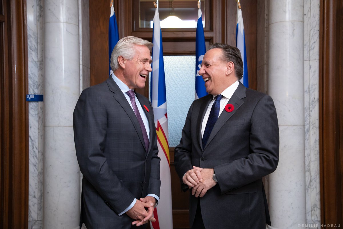 Rencontre fructueuse avec le PM de Terre-Neuve-et-Labrador, <a href="/PremierofNL/">Premier of NL</a>. Nous avons discuté de plusieurs projets de développement économique. Nous voulons travailler conjointement pour vendre de l’énergie propre à nos voisins et créer plus de richesse pour nos populations.