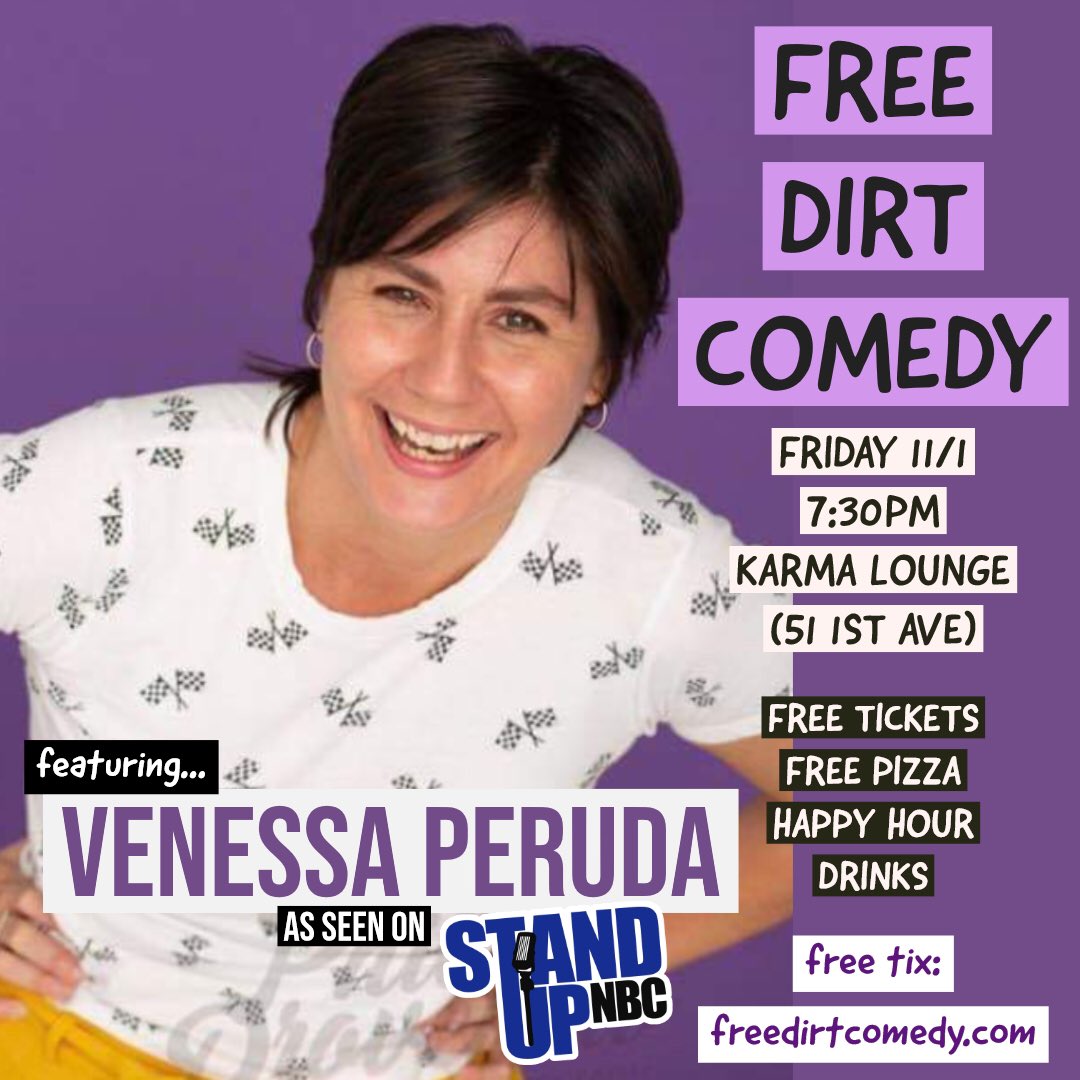 StandUPNBC finalist and all around hilarious and wicked sharp comic @Vspiz is gonna be at #FreeDirtComedy to help your Halloween Hangover w/#freepizza and #happyhour specials! Free tix: freedirtcomedy.com #comedy #standupcomedy #thingstodoinnyc #eastvillage #fridaynight