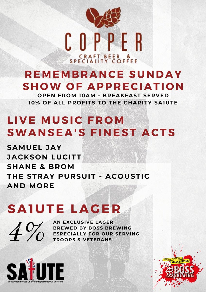 Royal_Marine_LW's tweet photo. I can announce that @Sa1ute_Charity now has its own beer, ready to launch on Remembrance weekend!! We will be allocating a keg for a free pint for vets. 10% will go to charity. @CopperSwansea will also be giving free coffee to all serving/veterans for a week starting Monday! https://t.co/BYH3FWyn7R
