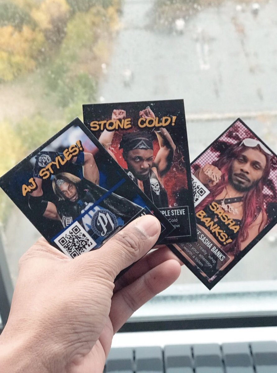 roheezy's tweet photo. @darkskinmanson made you a gift on this rainy Toronto day - Custom Peggy Wrestling cards! See you at the show tonight 👊🏽🤓 https://t.co/6qKkSl7Bwz