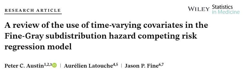 ICESOntario's tweet photo. New @ICESOntario study in #StatisticsInMedicine by Peter Austin reviews use (and misuse) of time‐varying covariates in the Fine‐Gray subdistribution hazard competing risk regression model #methodology
https://t.co/czKmBhYrUc https://t.co/sGQ2ZwI6aq