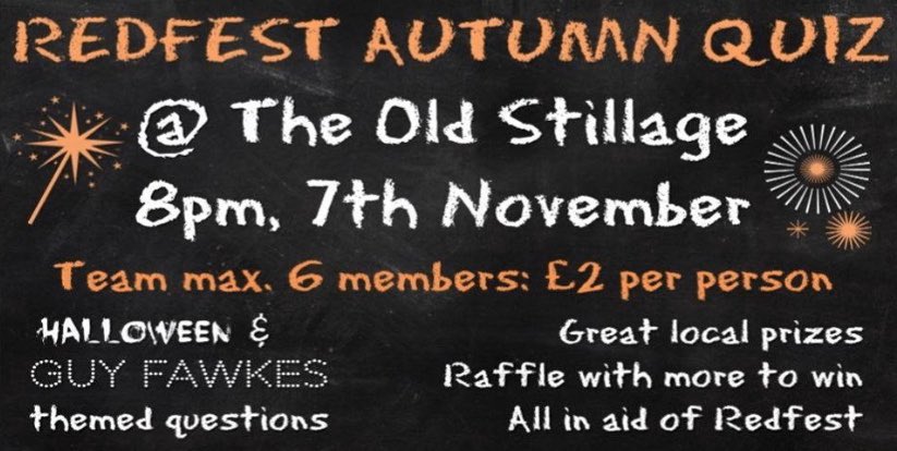 ONE WEEK until the Autumn Quiz! You don’t want to miss out on all the great prizes available to win! Bring some friends and put your Halloween and Bonfire Night knowledge to the test! #BS5 #Redfest
