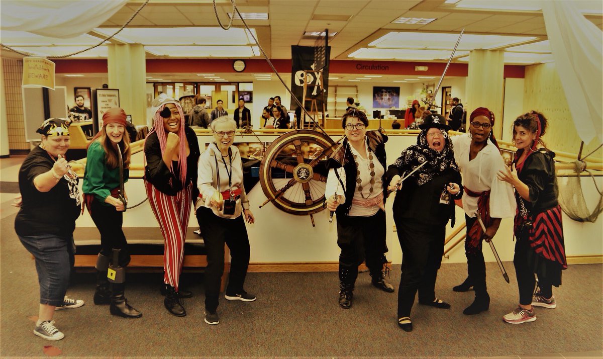 RUNewark_Dana's tweet photo. Arrrgghh!!! Dana Library has transformed into a pirate ship! We have candy and prizes to help you set sail through the rough seas of the semester! #danalibrary #halloween2019 #HappyHalloween https://t.co/K8CkEZEByN