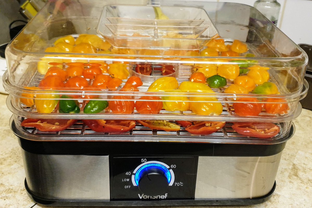 KellyWoodroffe's tweet photo. New toy on the go for the first time tonight #chillies #dehydrator #vonchef #gonnamakesomestuff 🌶️🌶️ https://t.co/HlLSQscAnu