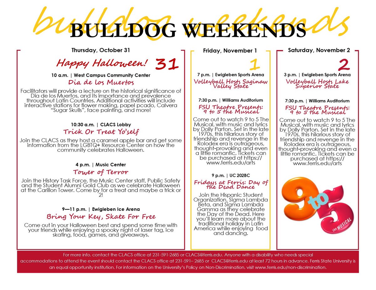 FerrisHousing's tweet photo. Everybody have a fun and safe Halloween weekend! Here’s what’s happening for this #BulldogWeekend https://t.co/CzmtcsAsC6