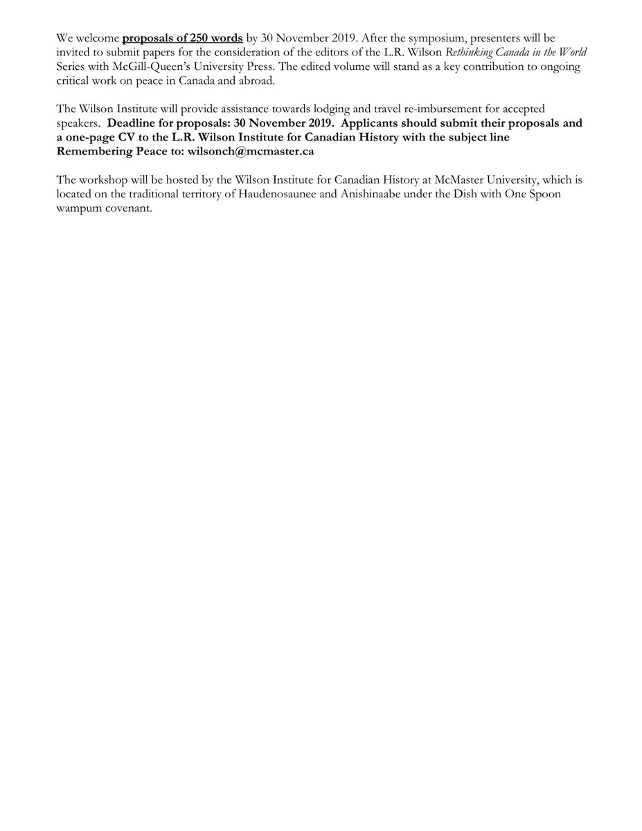 WilsonCndnHist's tweet photo. Don't forget! We currently have a call for papers out for a workshop titled Remembering Peace: Global Perspectives on Commemorating War! Proposals are due in one month. @marychakk https://t.co/N6ey2cA3AW