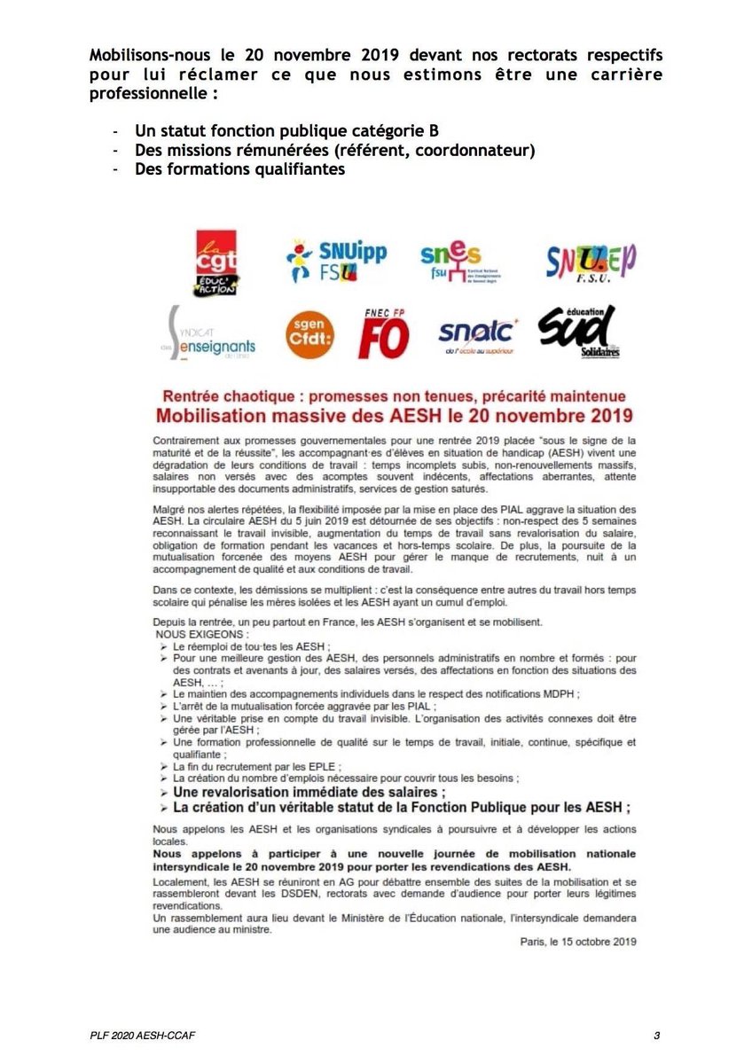Coordination de Collectifs AESH de France (@de_aesh) on Twitter photo #PLF2020 et <a href="/jmblanquer/">Jean-Michel Blanquer</a> :
Quelle CONFIANCE avoir dans un ministre...
❌toujours aussi insincère dans son budget ?
❌payeur devenu prescripteur ?
❌qui renforce l’injustice sociale et la mutualisation à outrance des AESH ? #PLF2020 et <a href="/jmblanquer/">Jean-Michel Blanquer</a> :
Quelle CONFIANCE avoir dans un ministre...
❌toujours aussi insincère dans son budget ?
❌payeur devenu prescripteur ?
❌qui renforce l’injustice sociale et la mutualisation à outrance des AESH ?