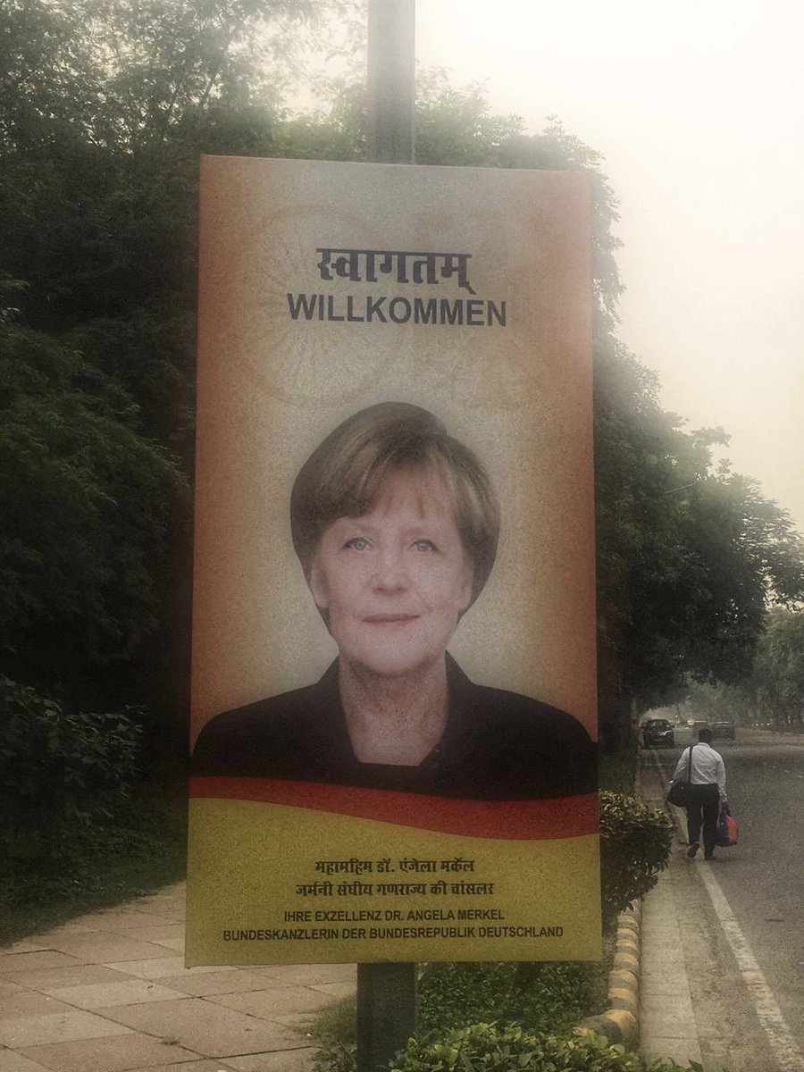 WalterJLindner's tweet photo. At 21:35 German Airbus with Chancellor Angela Merkel and Ministerial delegation on board touched down in New Delhi. The Chancellor‘s 4th visit to India and her 5th meeting with PM Modi within a year... https://t.co/En4G0bFbPf