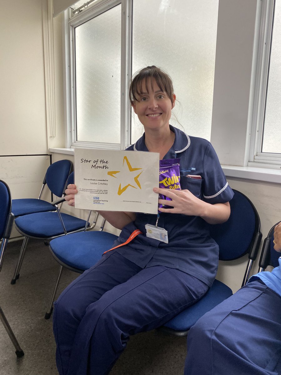 Congratulations Louise! Nominated by ⁦@acutemed1⁩ team as Star of the month Supporting your team mates, communicating effectively #fabulous#greatplacetowork ⁦<a href="/LancsHospitals/">Chorley & Royal Preston</a>⁩ ⁦@louise_critch84⁩